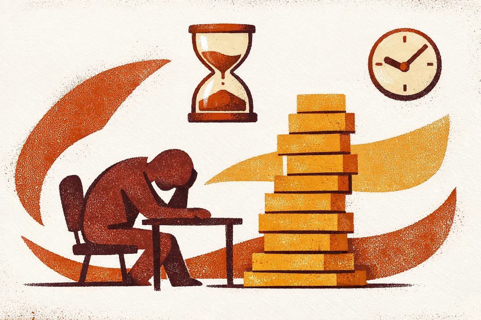 Editorial illustration for "Founder burnout as cash equivalent" — Marga Haus Perspectives