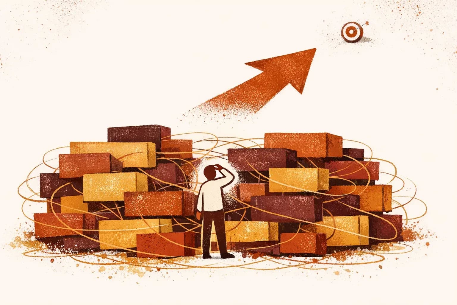 Editorial illustration for "The OKR trap at pre-seed" — Marga Haus Perspectives