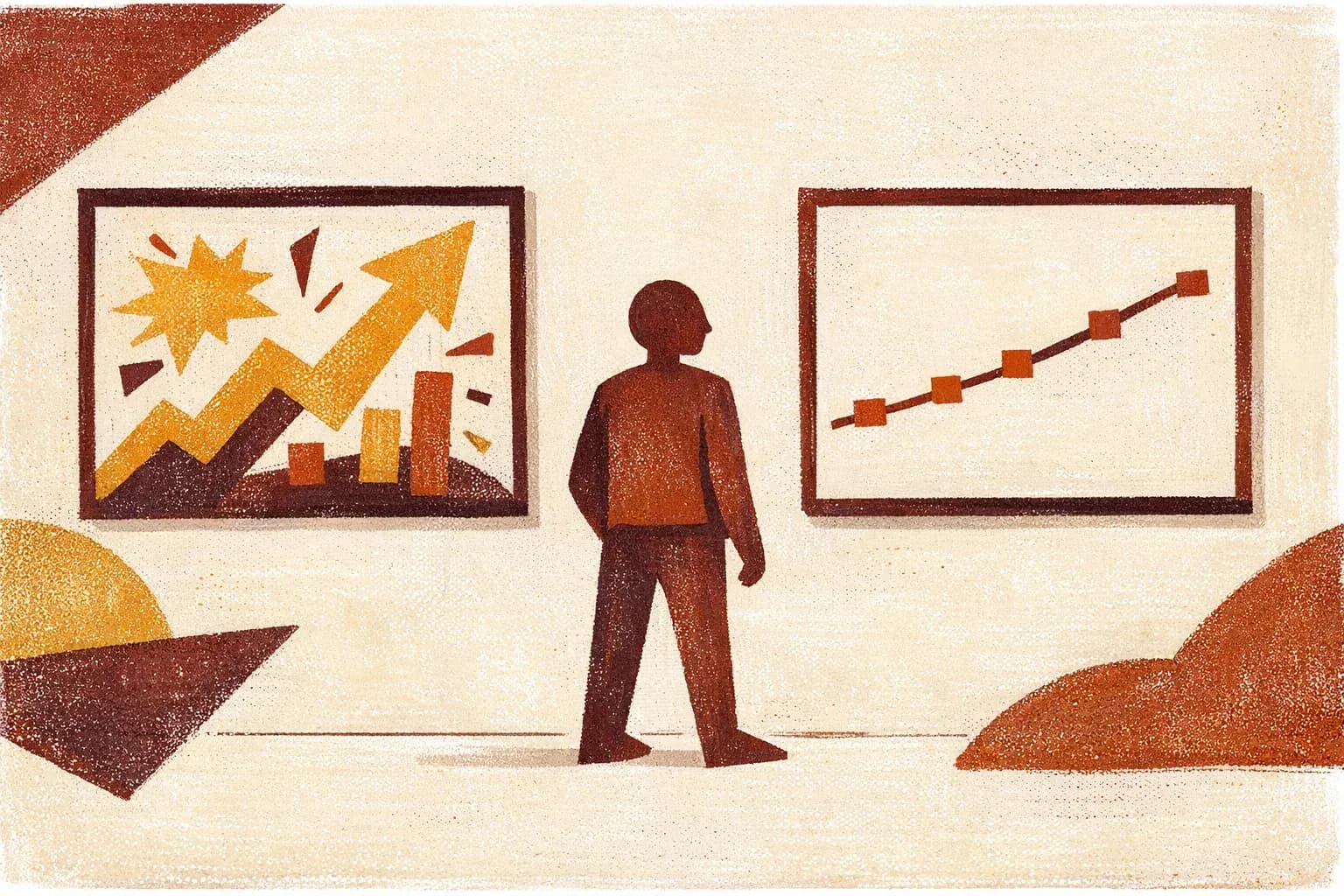 Editorial illustration for "Two columns: VC metric and customer truth" — Marga Haus Perspectives